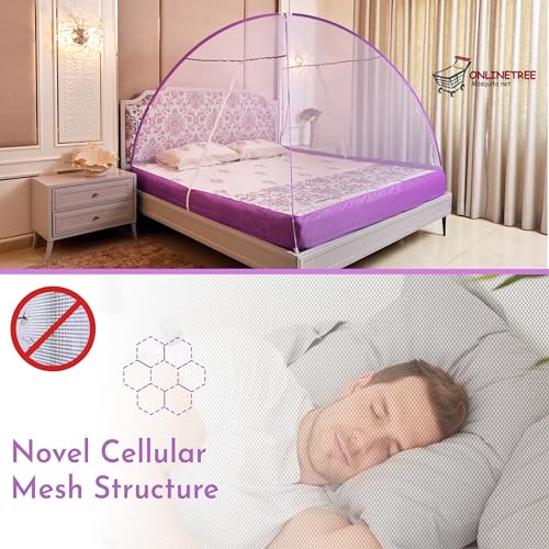 Onlinetree Mosquito net for King Size Bed | Mosquito net Double Bed | Bed Queen Size Foldable Machardani | Polyester 30GSM Strong Net | PVC Coated Corrosion Resistant Steel Wire - Purple - Image 5