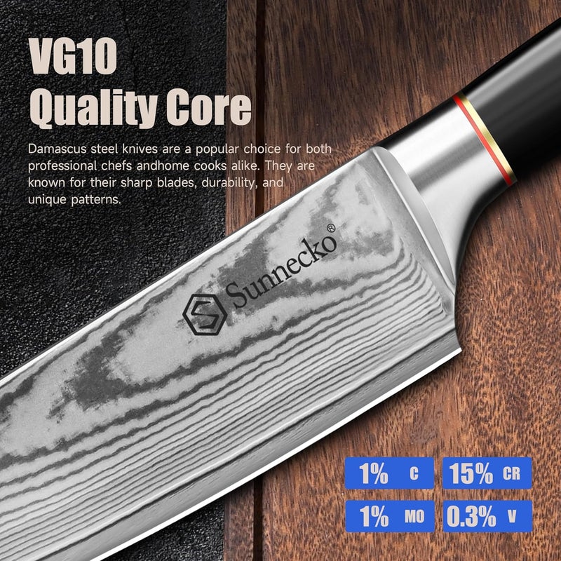 Sunnecko Damascus Nakiri Knife,Japanese VG10 Core Steel Damascus Cleaver Knife,Professional Razor Sharp Kitchen Knives with Knives Sharpner - Image 5