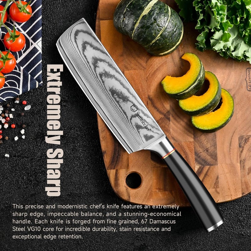 Sunnecko Damascus Nakiri Knife,Japanese VG10 Core Steel Damascus Cleaver Knife,Professional Razor Sharp Kitchen Knives with Knives Sharpner - Image 4
