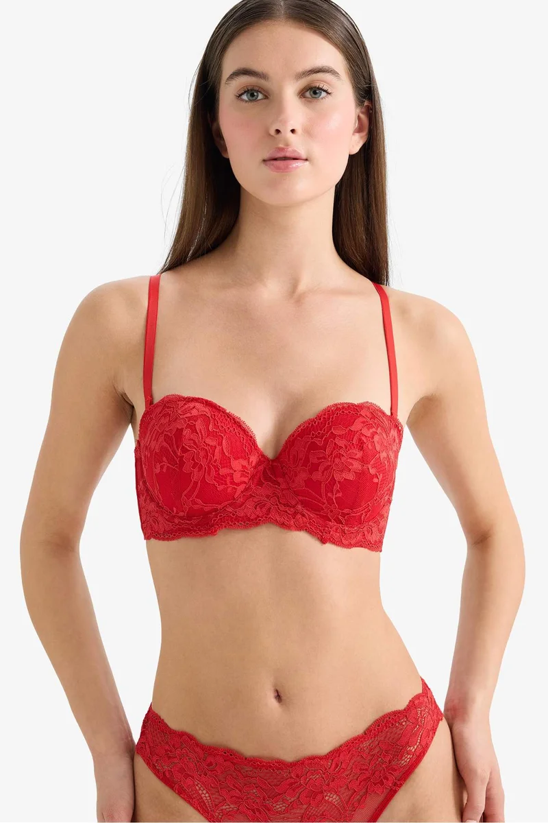 ديفاكتو Lace Detail Lace Covered Half Padded Underwired Strapless Bra