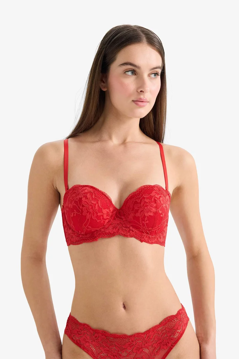 ديفاكتو Lace Detail Lace Covered Half Padded Underwired Strapless Bra