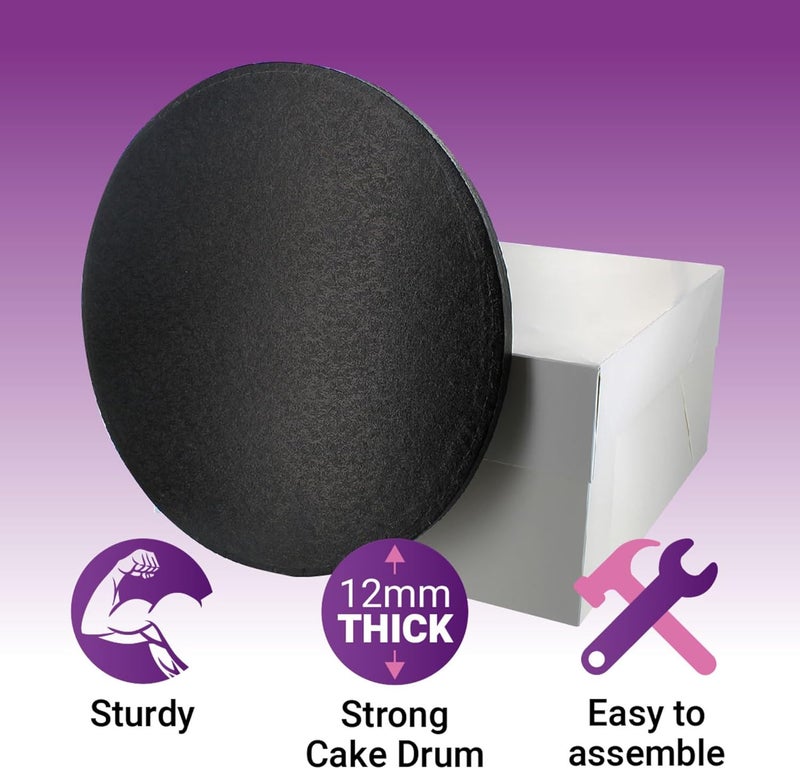 Culpitt 10" Black Cake Board & White Box Combo, Round Drum With Matching Container, 0.5'' (13mm) Thick, Square Transport For Halloween Treats, 10 Inch, Single Pack - Image 2