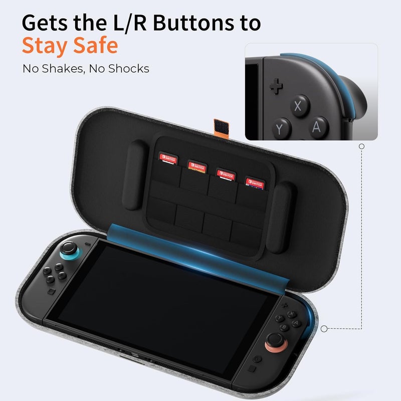COOWPS حافظة COOWPS فائقة الصلابة لجهاز Nintendo Switch 2 لعام 2025، مع 4 قطع من مقابض الإبهام، وحماية عسكرية من اللباد عديم الرائحة، وحافظة حمل مبطنة ناعمة مع 8 فتحات لبطاقات الألعاب - Image 2