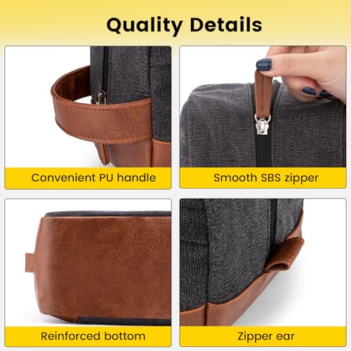 Vorspack Large Travel Toiletry Bag - Hanging Toiletry Bag for Men Water Resistant Canvas Shaving Bag with Large Capacity for Home Travel - Dark Grey - Image 4