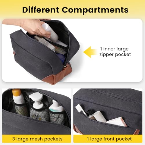 Vorspack Large Travel Toiletry Bag - Hanging Toiletry Bag for Men Water Resistant Canvas Shaving Bag with Large Capacity for Home Travel - Dark Grey - Image 3