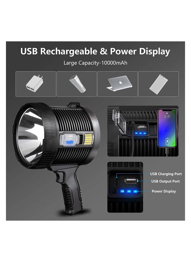 Generic - Rechargeable Super Bright 2200 High Lumens LED Spot Lights, Handheld Flashlight Large Solar Searchlight with Cob Light, 6 Modes, 4 Color Light, IPX5 Waterproof for Hunting Camping - Image 1