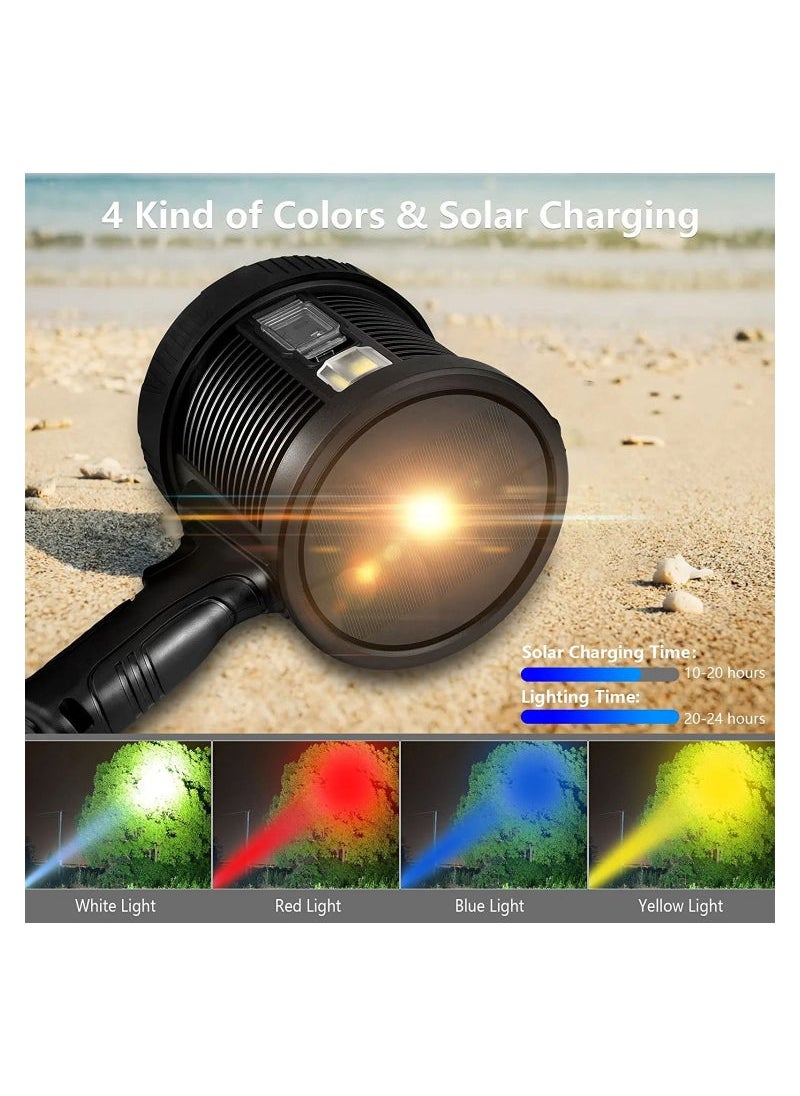 Generic - Rechargeable Super Bright 2200 High Lumens LED Spot Lights, Handheld Flashlight Large Solar Searchlight with Cob Light, 6 Modes, 4 Color Light, IPX5 Waterproof for Hunting Camping - Image 1