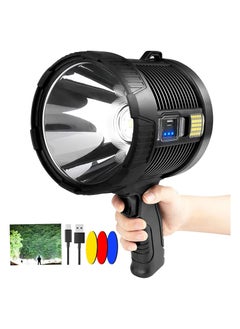 Rechargeable Super Bright 2200 High Lumens LED Spot Lights, Handheld Flashlight Large Solar Searchlight with Cob Light, 6 Modes, 4 Color Light, IPX5 Waterproof for Hunting Camping