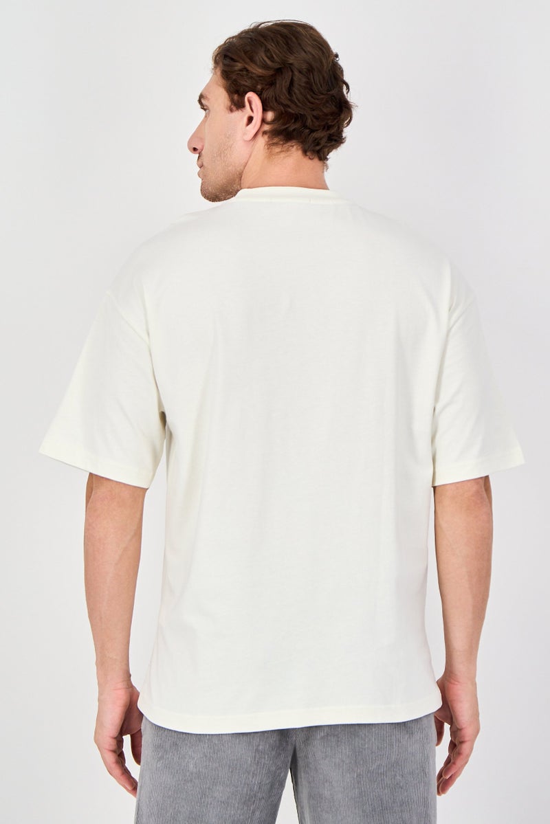 Ketch Men Crew Neck Short Sleeve Embroidered T-Shirt, Off White - Image 3
