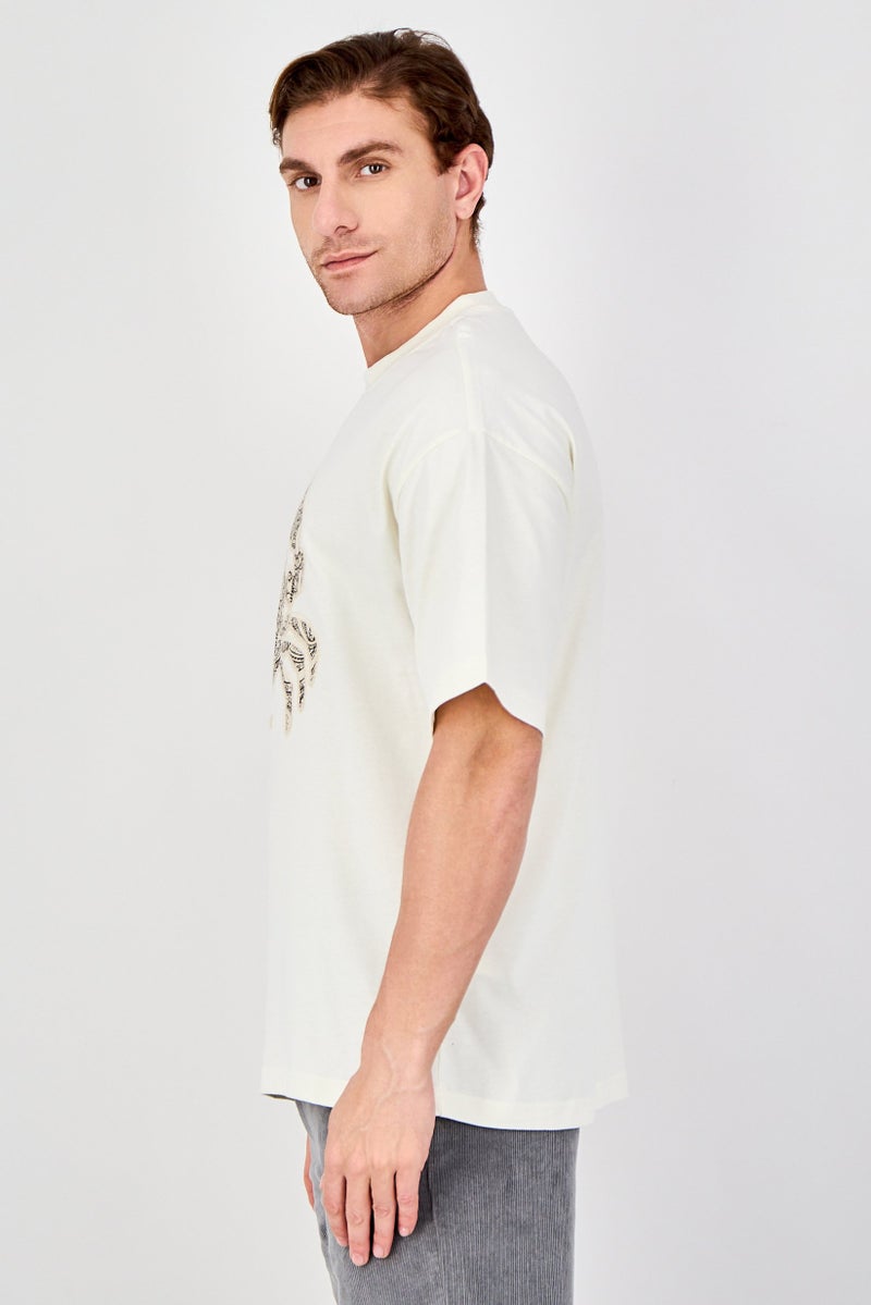 Ketch Men Crew Neck Short Sleeve Embroidered T-Shirt, Off White - Image 2