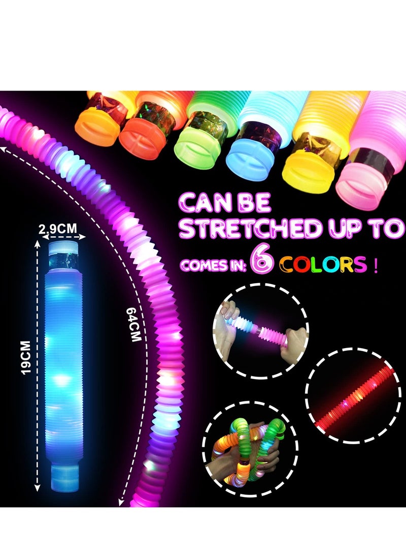 SYOSI - LED Pop Tubes Toys, Set of 6, Stress and Anxiety Relief, Sensory Toys for Toddlers, Glow Stick Party Supplies, Fun Gifts for Kids Birthday Parties - Image 1