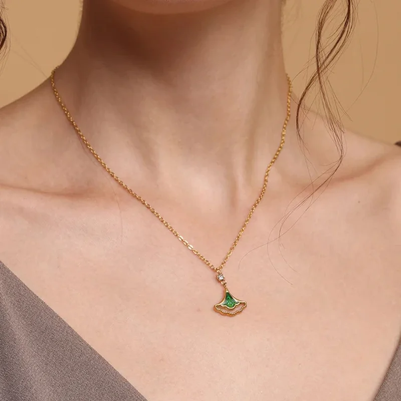 Palmonas  PALMONAS 18k Gold Tone Plated Ginkgo Leaf Pendant\n for Women for Women | Best Price UAE