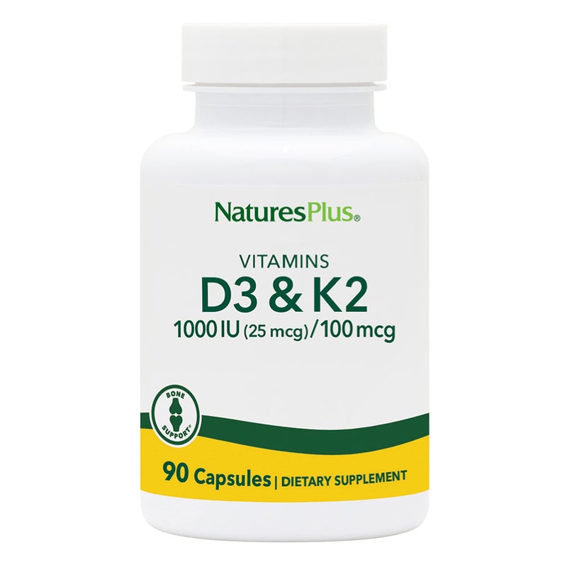 NaturesPlus Vitamins D3 1000 IU K2 100 mcg Vegetarian Gluten Free 90 Capsules 90 Servings