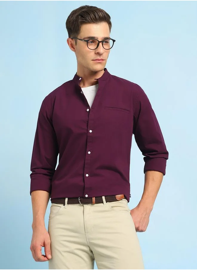 دينيس لينغو Men's Purple Slim Fit Casual Spread Shirt