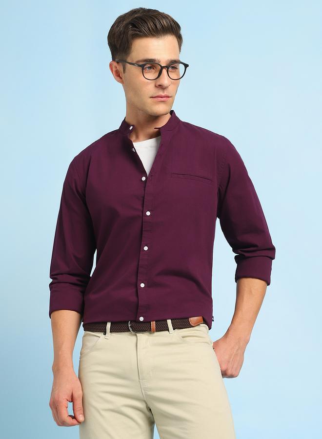 Dennis Lingo قمصان رجالي كاجوال بقصّة Slim Fit باللون الأرجواني  - Image 1