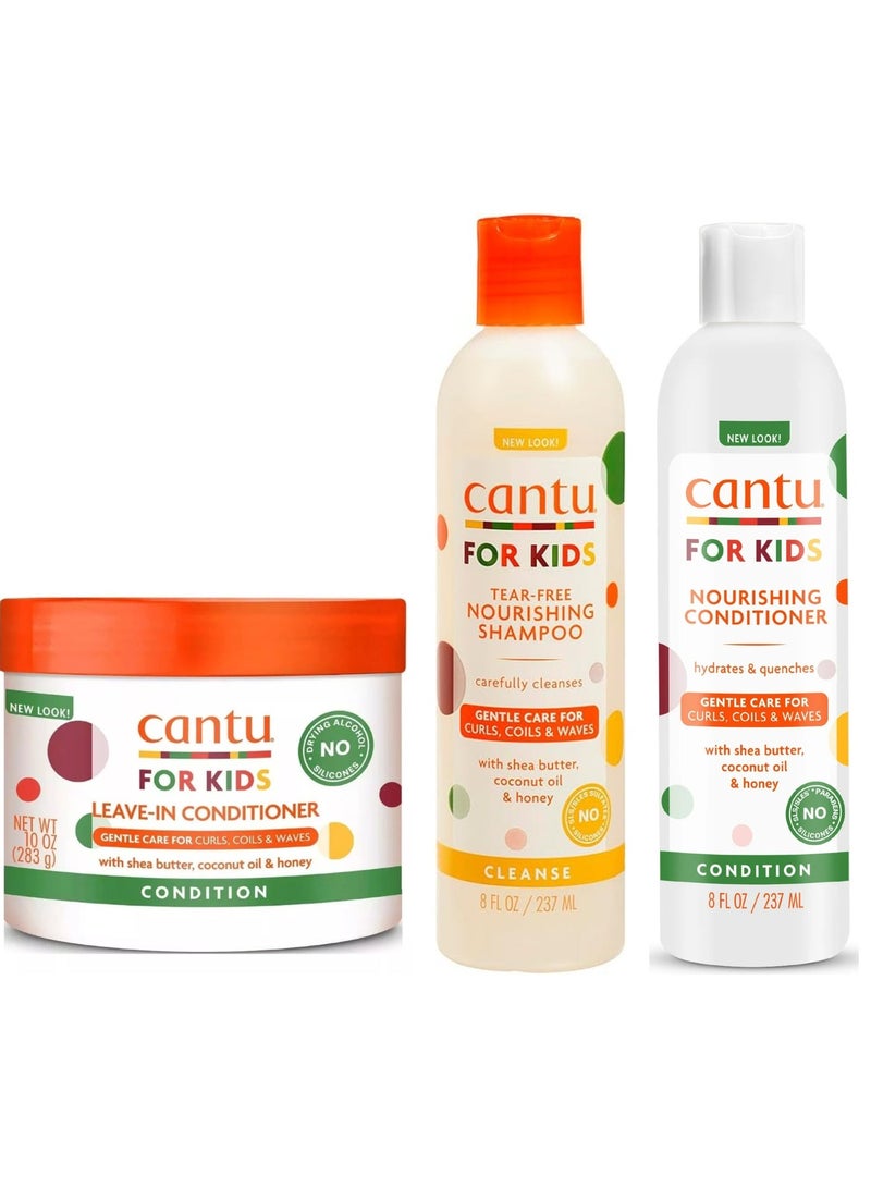 Cantu For Kids Complete Hair Care Set – 3 Pieces (Shampoo + Conditioner + Leave-In Conditioner ) - Image 1