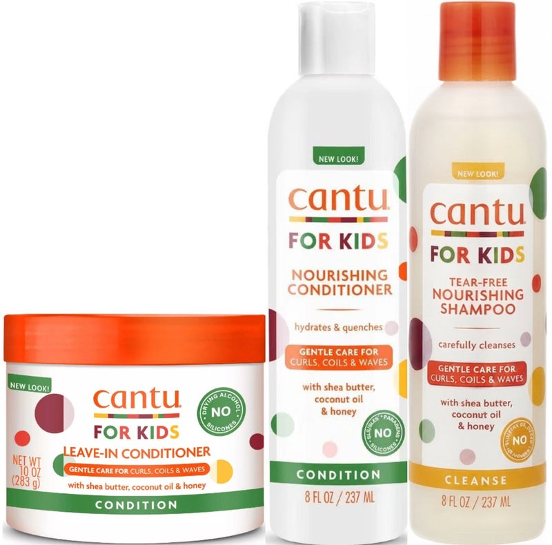 Cantu For Kids Complete Hair Care Set – 3 Pieces (Shampoo + Conditioner + Leave-In Conditioner ) - Image 1