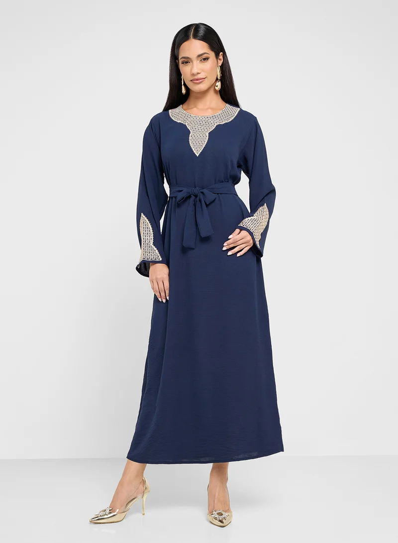hayas closet Emroidered Belted Jalabiya