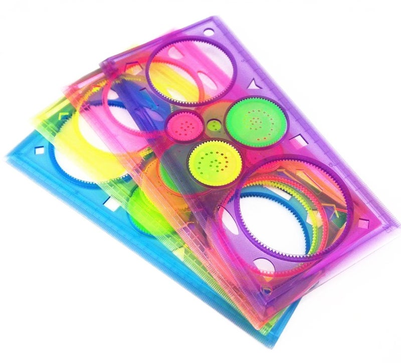 yueton 4pcs Transparent Colorful Plastic Washable Drawing Painting Graphics Stencils Scale Template Sets for Kid Craft School Project