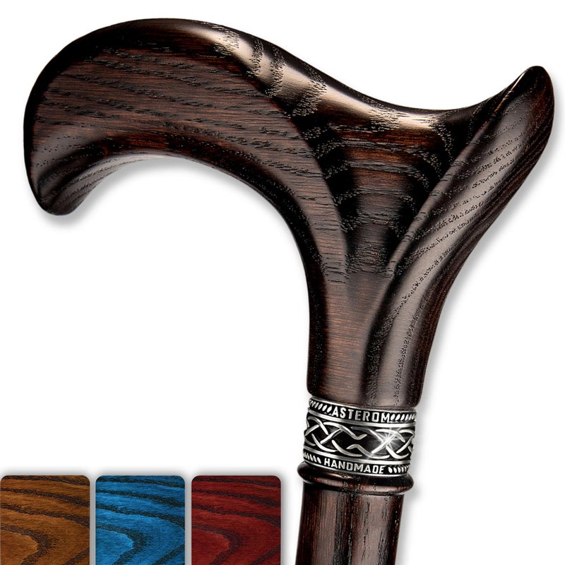 Asterom Walking Cane Handmade Ergonomic Canes for Men Wooden Walking Sticks for Seniors Unique Cool Walnut 33 Inches