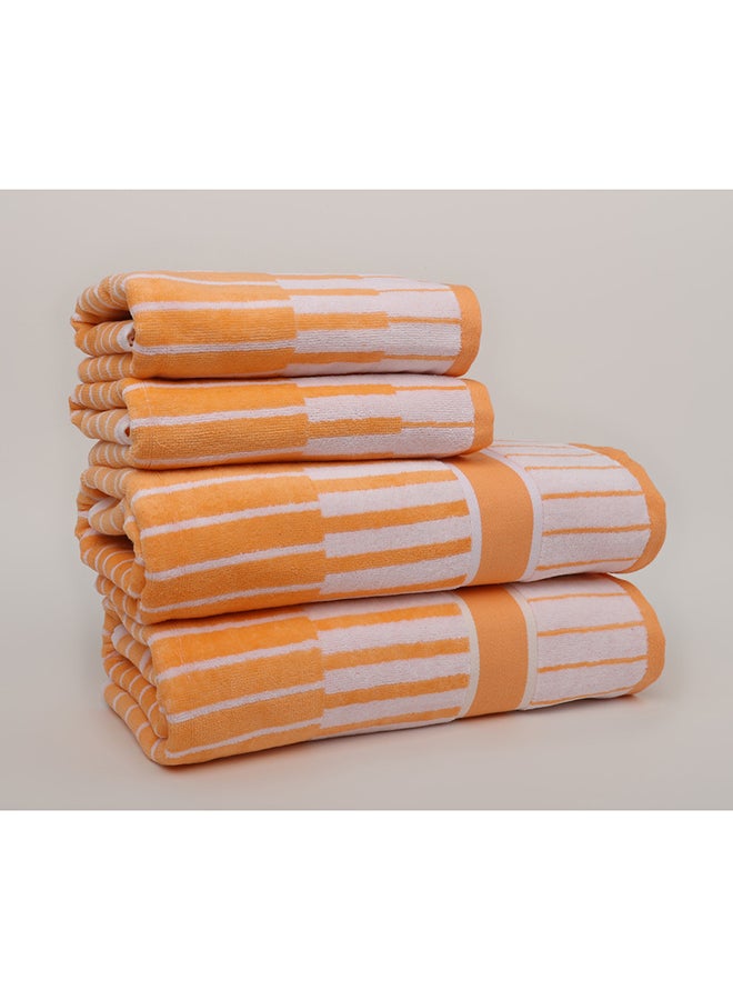 White Rose Towel 4 Piece Bathroom  Set - SPRING COLLECTION - 450 GSM - 100% Cotton Velour - 2 Bath  70X140 cm & 2 Hand  50x90 cm -MultiColour - Modern Stripe Design - Luxury Touch - Extra Absorbent  - Image 3