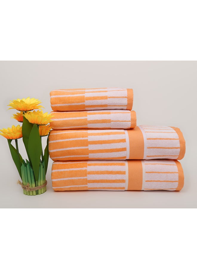 White Rose Towel 4 Piece Bathroom  Set - SPRING COLLECTION - 450 GSM - 100% Cotton Velour - 2 Bath  70X140 cm & 2 Hand  50x90 cm -MultiColour - Modern Stripe Design - Luxury Touch - Extra Absorbent  - Image 1