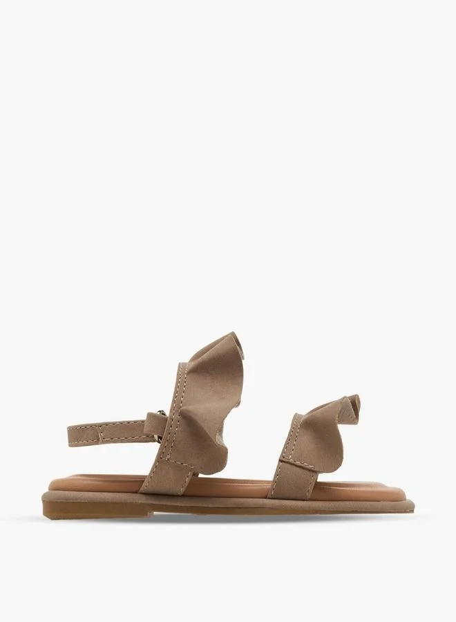 جونيورز Girls Ruffle Design Hook & Loop Sandals