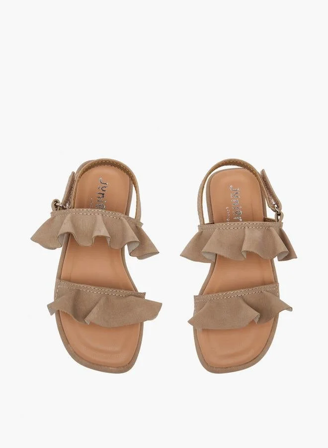 جونيورز Girls Ruffle Design Hook & Loop Sandals