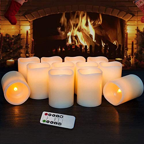 Hausware Flameless Candles Battery Operated Candles Set of 12 (D: 3" x H: 4") Real Wax Pillar Flickering Candles LED Flameless Candles with Remote and Timer Control (Ivory Color) - Image 2