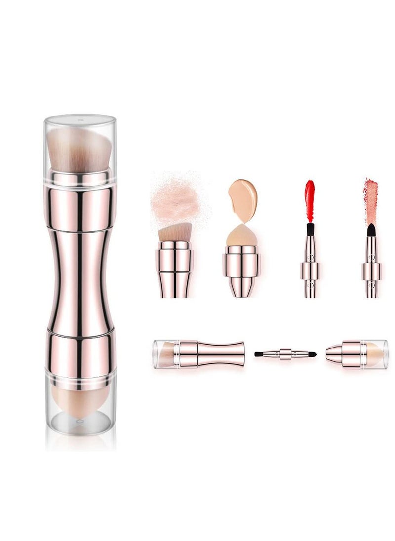 Bling Toman - Bling Toman 4 in 1 Makeup Brush, Eyeshadow Eye Lip Face Concealing Blush Foundation Brush All in One Retractable Travel Size Makeup Brush Set (rose gold brush) - Image 1