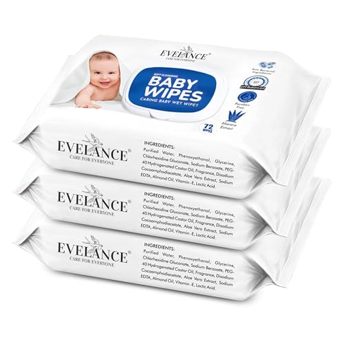 EVELANCE Soft Cleansing Baby Wipes with Lid | 72 Wipes x 3-216 Wipes | Extra Thick & Moist Wet Wipes for Baby's | Prevents Rashes & Redness with Goodness of Aloe Vera Vitamin E | pH Balanced - Image 1