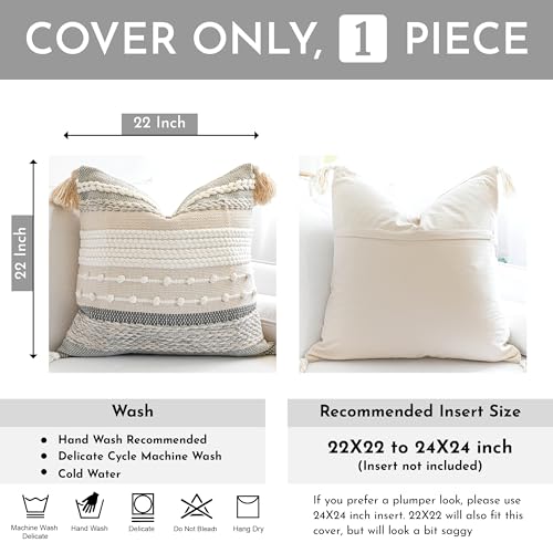 BlissBlush Gray Boho Throw Pillow Cover 22x22, Grey Decorative Accent Pillow for Couch, Square Woven Textured Pillowcase, Modern Farmhouse Pillow for Bed, Bohemian Pillow Cover (Pack of 1) - Image 3