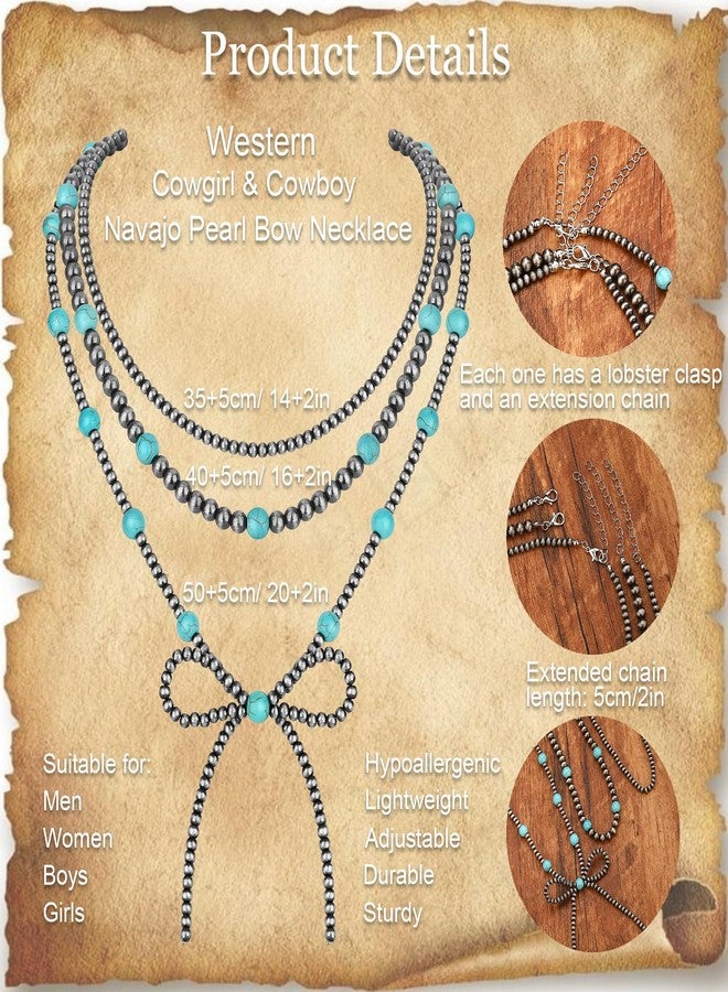 LORACOXS 3PCS Navajo Pearl Necklace for Women Western Necklaces for Women Layered Stackable Cowgirl Pearl Bow Necklace, Plastic, No Gemstone - Image 4