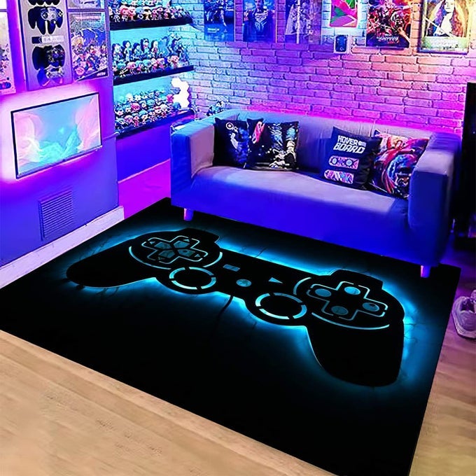 LUCKYDONG ANIME GAMER RUGS FOR BEDROOM BOYS TEENS PRINTED GAME GAMEPAD CARPETS LIVING ROOM MAT HOME DECOR NONSLIP CRYSTAL FLOOR POLYESTER GAMER DECOR DOORMATS 175X315IN
