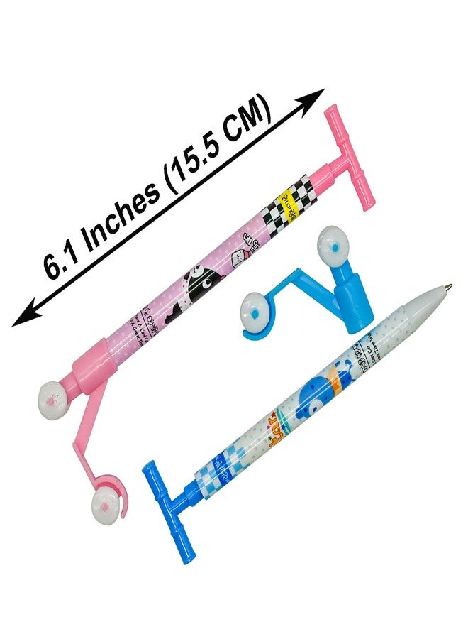 Maydahui 12 PCS Cute Kawaii Cartoon Scooter Shape Ballpoint Pens - Novelty Animal Printing Pens, Retractable, Funny, Blue Ink for School, Party, Home - Image 2