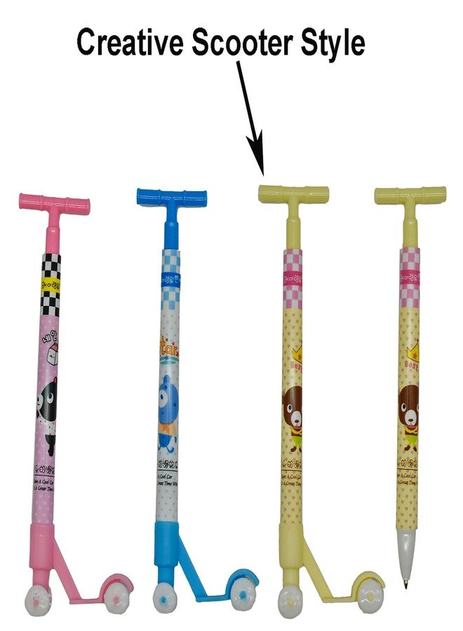Maydahui 12 PCS Cute Kawaii Cartoon Scooter Shape Ballpoint Pens - Novelty Animal Printing Pens, Retractable, Funny, Blue Ink for School, Party, Home - Image 3