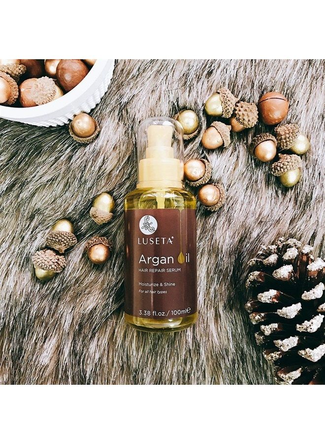 L LUSETA Luseta Argan Oil for Hair, 100% Pure Argan Oil Hair Serum for Frizzy Control Dry Damage Hair, Repair Hair Shine Smoothing Strengthening & Nourishing, All Hair Types 3.38 Fl oz - Image 2