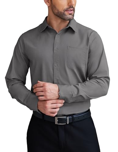 COOFANDY Men Formal Long Sleeve Shirt Tailored Fit Spread Collar Dress Shirt Dark Grey - Image 1