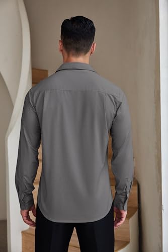 COOFANDY Men Formal Long Sleeve Shirt Tailored Fit Spread Collar Dress Shirt Dark Grey - Image 4