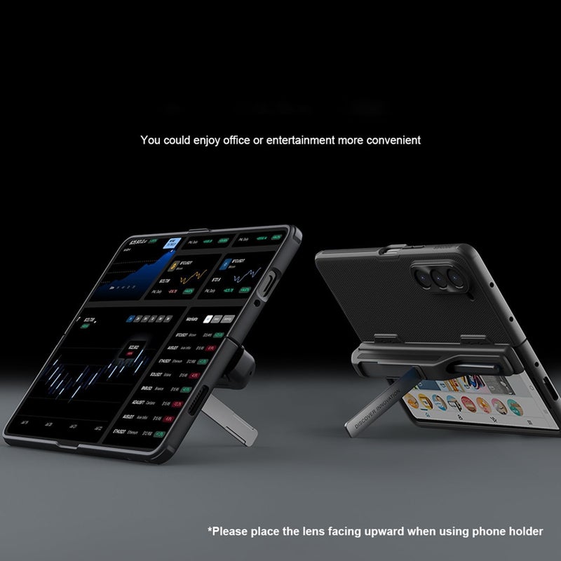 كاست ويف جراب لهاتف Samsung Galaxy Z Fold 5 مع حامل قلم S رفيع جديد وغطاء معدني للكاميرا، حماية المفصلة مع مسند مخفي جراب هاتف لهاتف Samsung Galaxy Z Fold 5، 2023، أسود - Image 4