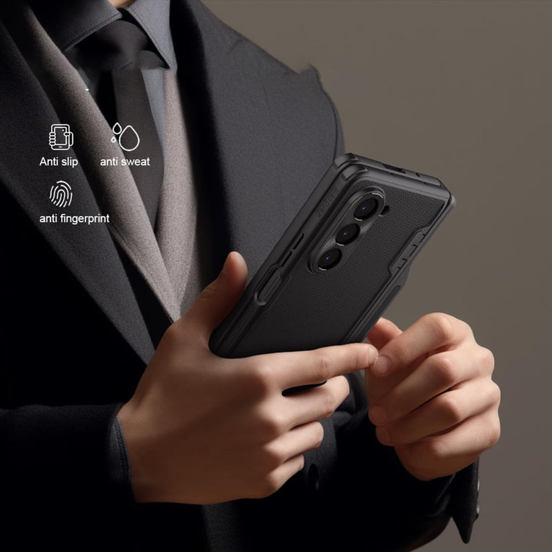 كاست ويف جراب لهاتف Samsung Galaxy Z Fold 5 مع حامل قلم S رفيع جديد وغطاء معدني للكاميرا، حماية المفصلة مع مسند مخفي جراب هاتف لهاتف Samsung Galaxy Z Fold 5، 2023، أسود - Image 5