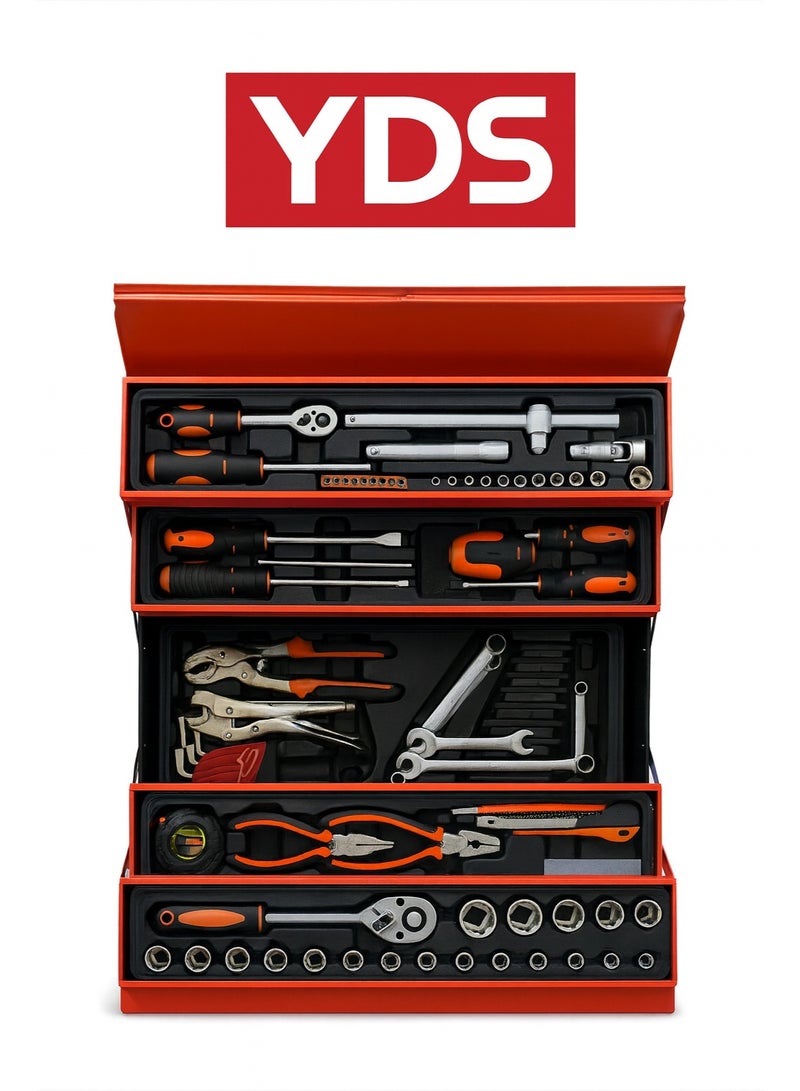 YDS Brand Professional Tool Set – 85Pieces with Heavy-Duty Metal Box – Model 10006206 – Chrome Vanadium Steel | 5-Tier Cantilever Box | Complete Sockets, Wrenches, Screwdrivers & Pliers Kit - Image 1