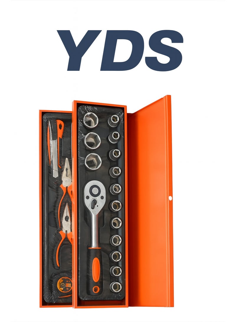 YDS Brand Professional Tool Set – 85Pieces with Heavy-Duty Metal Box – Model 10006206 – Chrome Vanadium Steel | 5-Tier Cantilever Box | Complete Sockets, Wrenches, Screwdrivers & Pliers Kit - Image 3