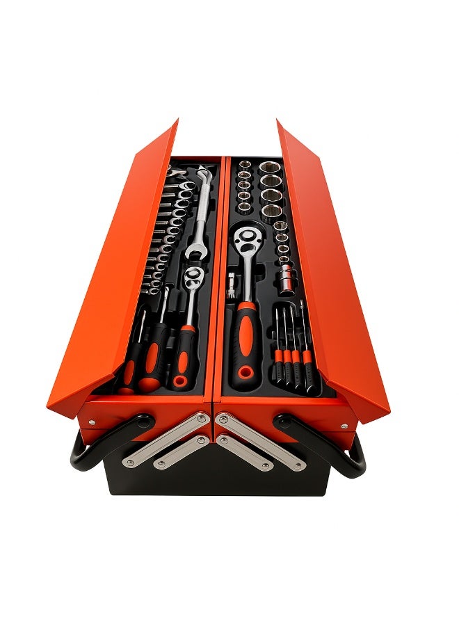 YDS Brand Professional Tool Set – 85Pieces with Heavy-Duty Metal Box – Model 10006206 – Chrome Vanadium Steel | 5-Tier Cantilever Box | Complete Sockets, Wrenches, Screwdrivers & Pliers Kit - Image 4