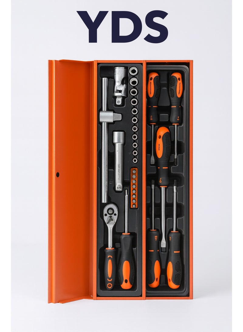 YDS Brand Professional Tool Set – 85Pieces with Heavy-Duty Metal Box – Model 10006206 – Chrome Vanadium Steel | 5-Tier Cantilever Box | Complete Sockets, Wrenches, Screwdrivers & Pliers Kit - Image 5