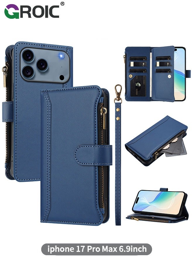 GROIC Compatible with iPhone 17 Pro Max Wallet Case, PU Leather Phone Case for iPhone 17 Pro Max,Flip Shockproof iPhone 17 Pro Max Phone Cover,Strap Zipper Pocket Credit Card Holder Slots iPhone 17 Pro Max Phone Shell 6.9 inch - Image 1