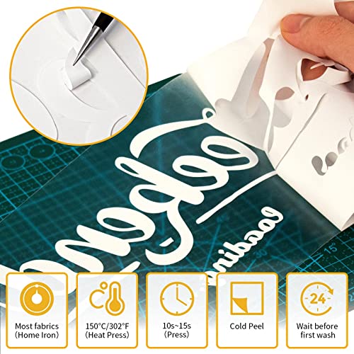 VinylRus Heat Transfer Vinyl-12” x 35FT White Iron on Vinyl Roll for Shirts, HTV Vinyl for Silhouette Cameo, Easy to Cut & Weed - Image 3