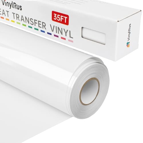VinylRus Heat Transfer Vinyl-12” x 35FT White Iron on Vinyl Roll for Shirts, HTV Vinyl for Silhouette Cameo, Easy to Cut & Weed - Image 1