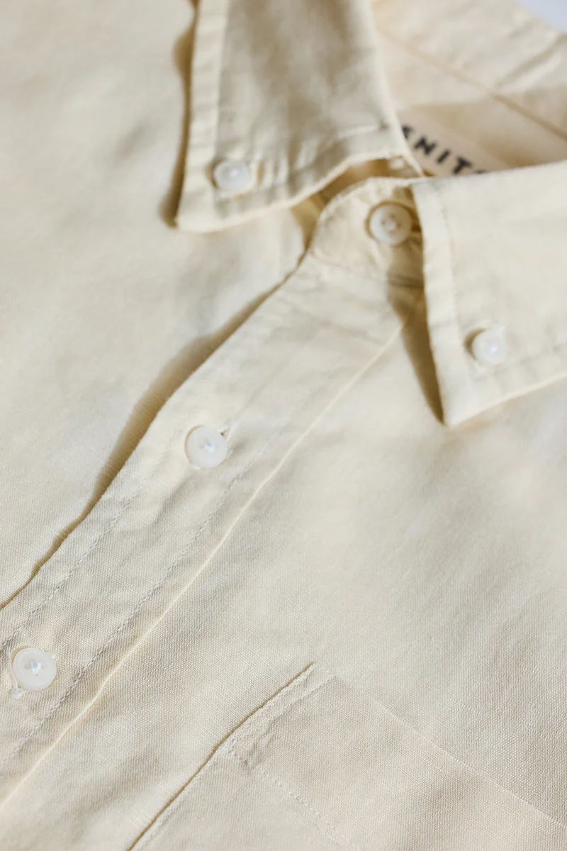 SNITCH Cream Linen Blend Slim Fit Shirt
