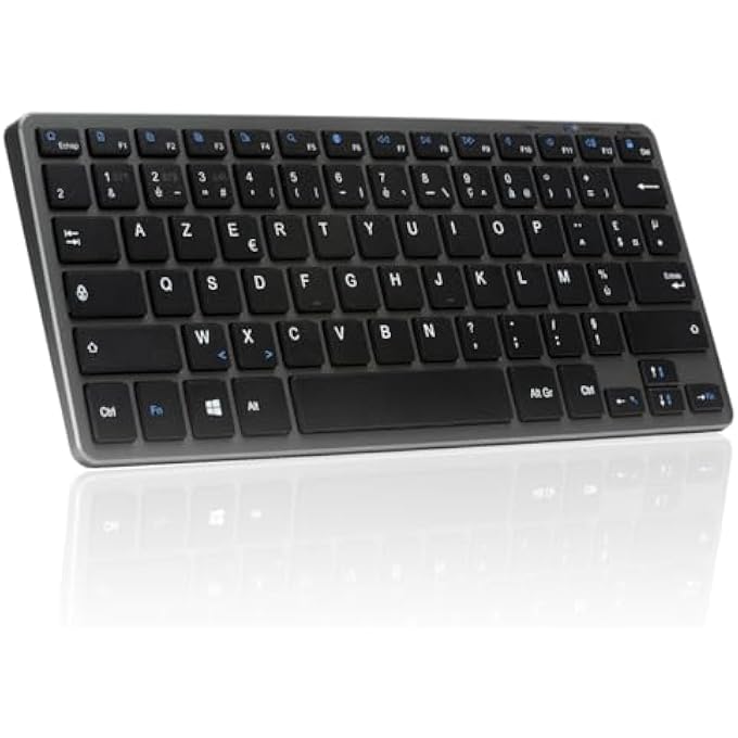 rayihni - WIRELESS BLUETOOTH KEYBOARD, MINI FRENCH AZERTY KEYBOARD, SILENT LIGHTWEIGHT KEYBOARD, 90H BATTERY LIFE BLUETOOTH KEYBOARD, USB C RECHARGEABLE, 14 MULTIMEDIA SHORTCUTS - BLACK - NEW - Image 1